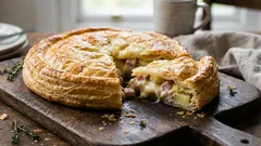 Zo maak je een goudbruine ham-kaas-aardappeltaart met kant-en-klaar bladerdeeg