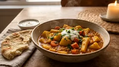 Doordeweekse comfortmaaltijd: aardappel-linzenstoof met kerrie en koriander